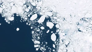 satellite image of polar ice cap in ocean