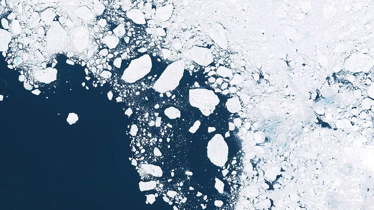 satellite image of polar ice cap in ocean