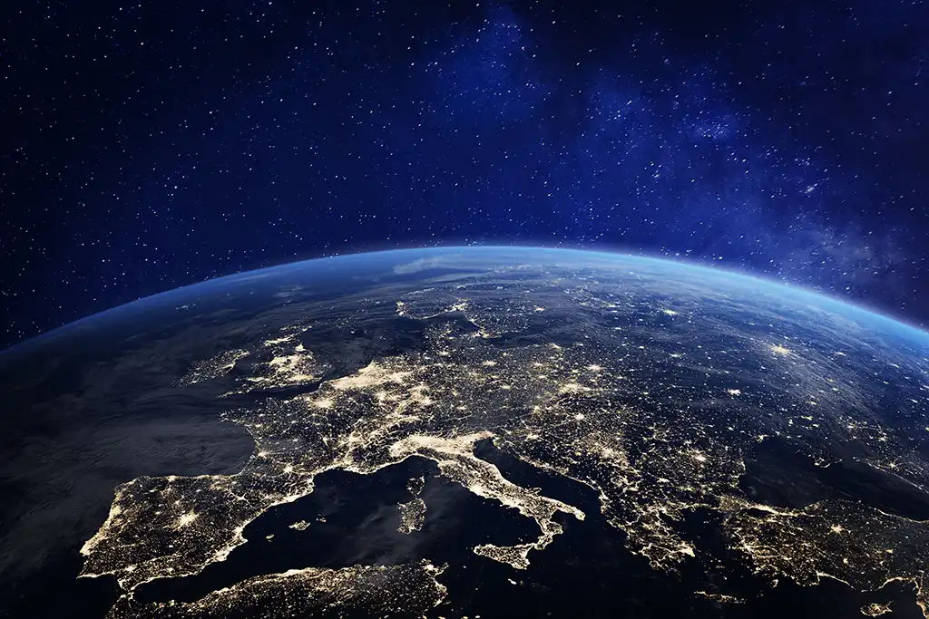 View from space of Europe at night