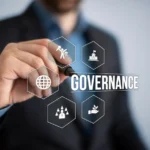 Decorative picture of person pointing at the word "governance"