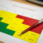 Photo of a printed chart showing low, medium, and high risk categories.