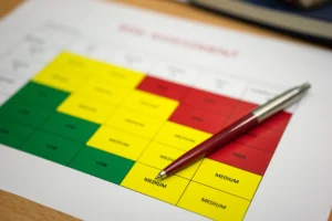 Photo of a printed chart showing low, medium, and high risk categories.