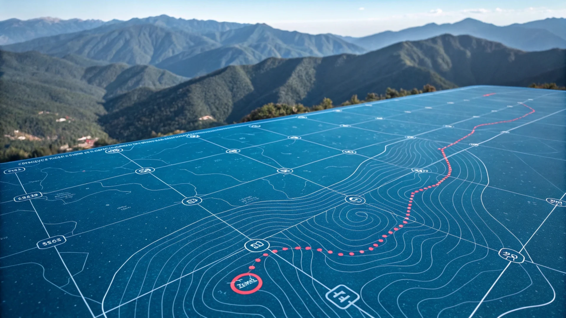 Photo of map set over mountain region. Fastips Using Spatial Data in IA